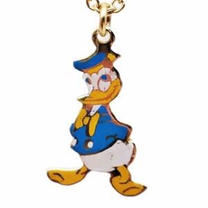 Vintage Disney Donald Duck Necklace Gold Sailor Pendant